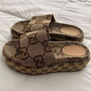 Gucci Brown Monogram Slides